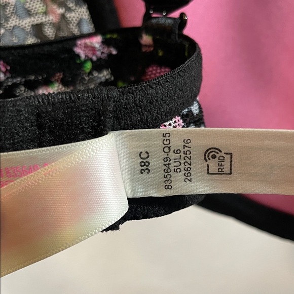 PINK Victoria's Secret Black Bra with Pink Floral Design - Picture 10 of 10